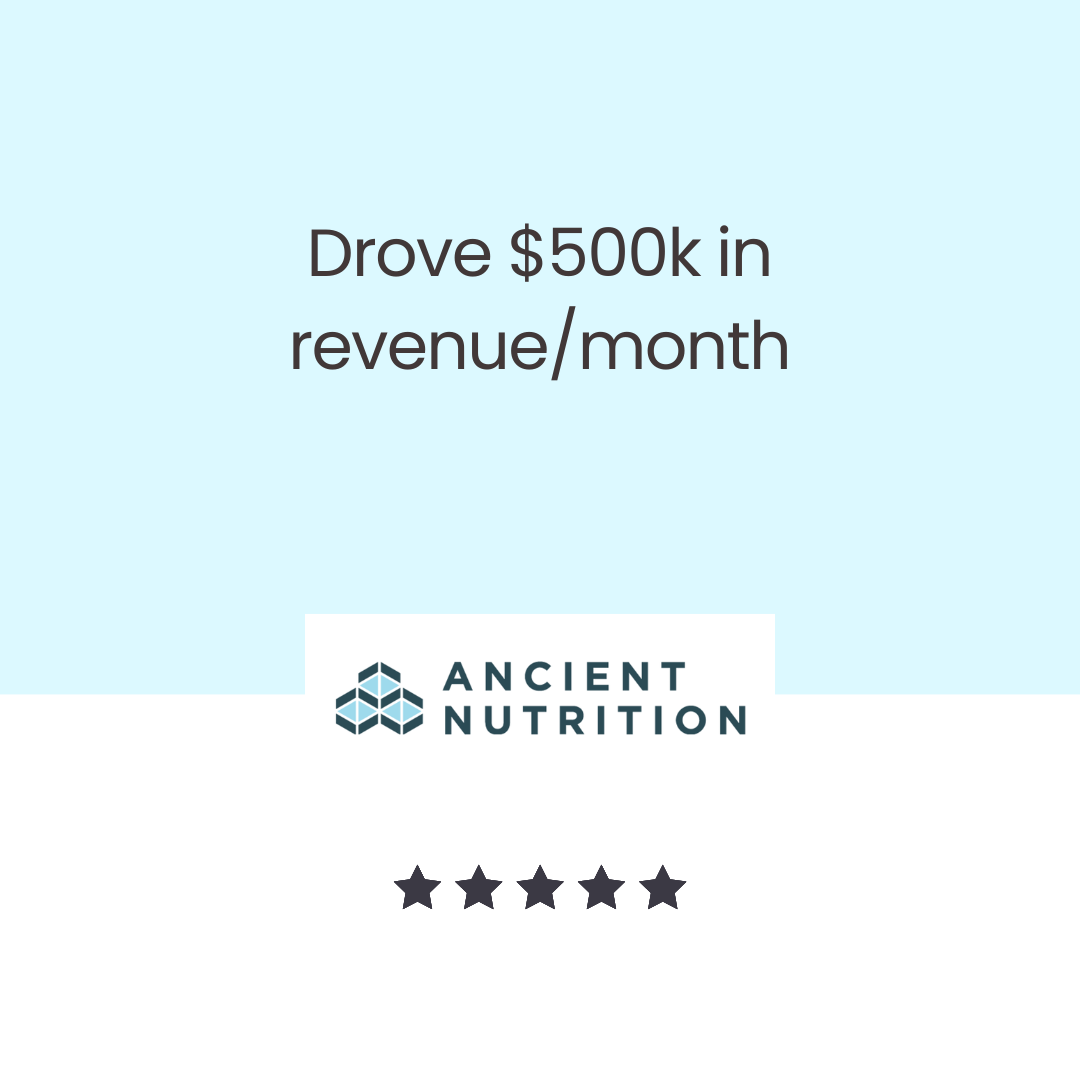 Client result: drove $500k in revenue per month (Ancient Nutrition)