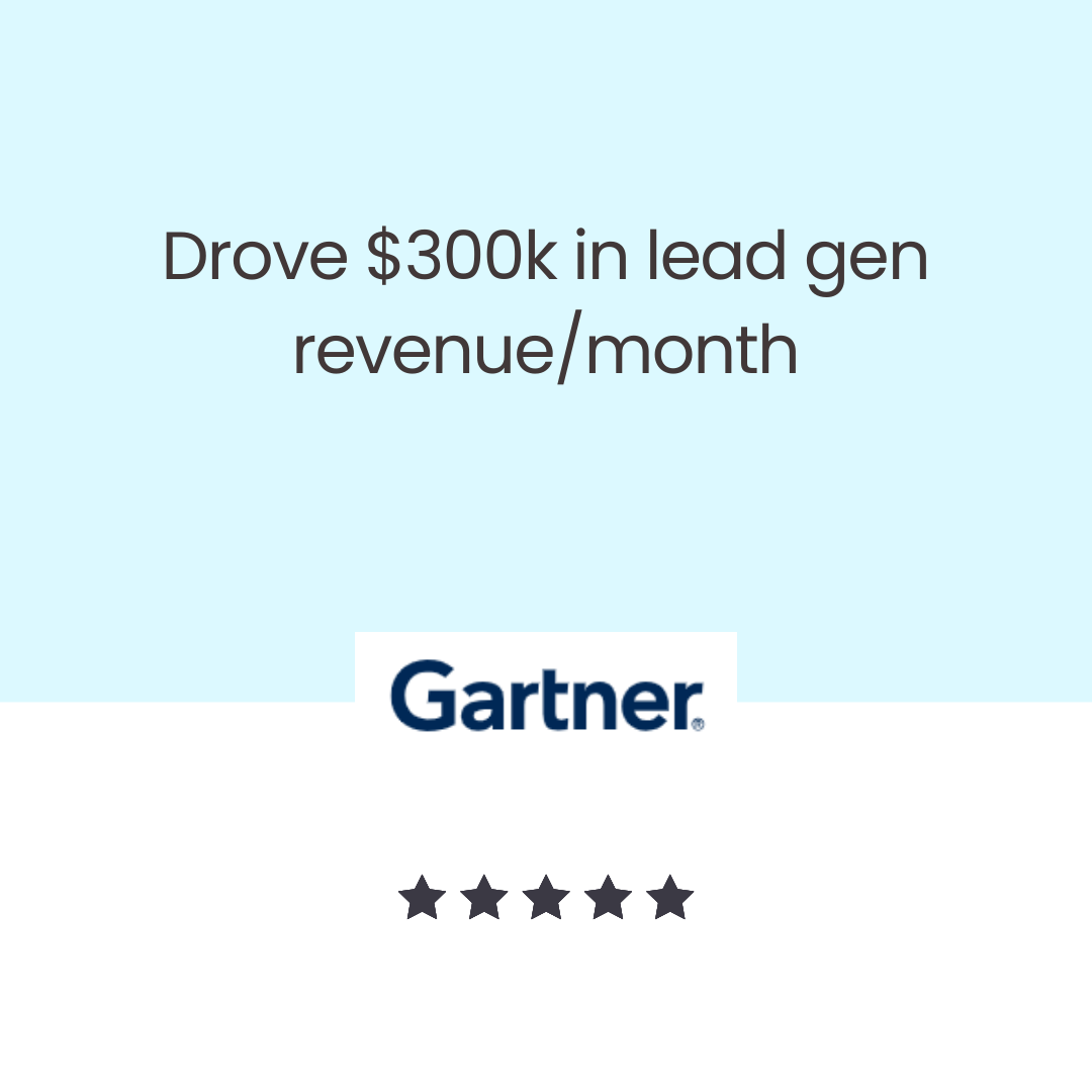 Client result: drove $300k in lead-gen revenue per month (Gartner)
